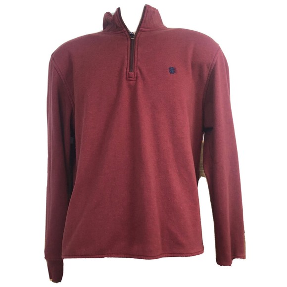 Izod Performance Mens Medium Long Sleeve Polo Shirt  Stretch Red 1/4 Zip - Picture 1 of 4